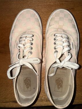 Vans Pink and Cream Checkerboard Low-Top Sneakers